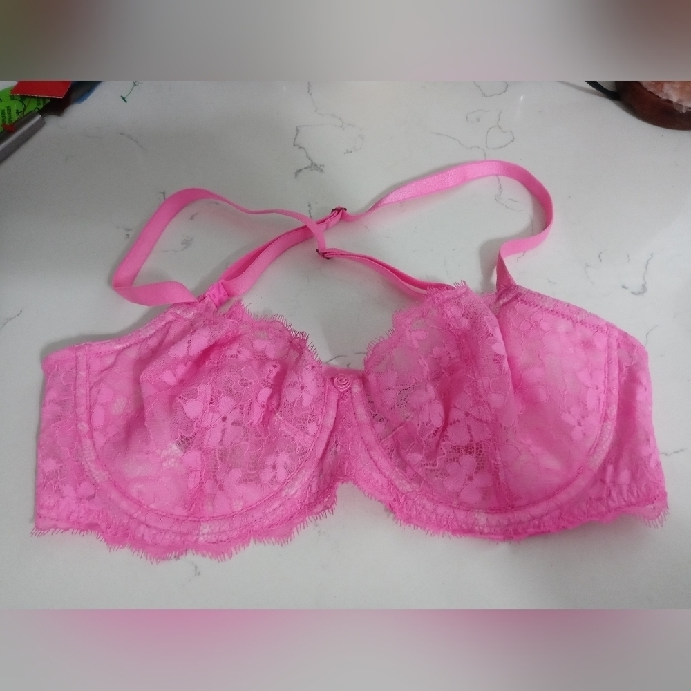 Victoria's Secret Dream Angel Barbie Pink Floral Lace Push up Bra 34D